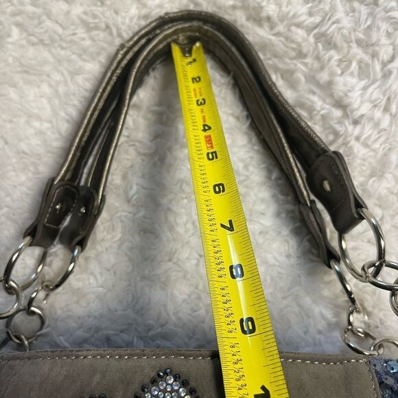 Stylish Blue &Silver Rhinestones cross embroidery & sequins metallic gray Bag - Picture 9 of 16